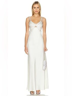 Self-Portrait White Beaded Maxi Dress